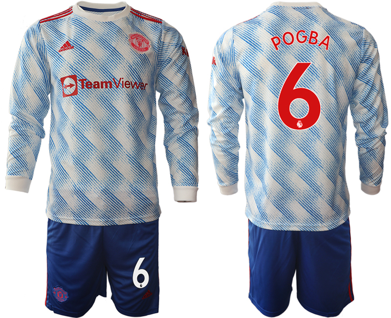 Men 2021-2022 Club Manchester united away blue Long Sleeve #6 Soccer Jersey->manchester united jersey->Soccer Club Jersey